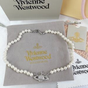 Vivienne Westwood White Pearl and Silver Necklace